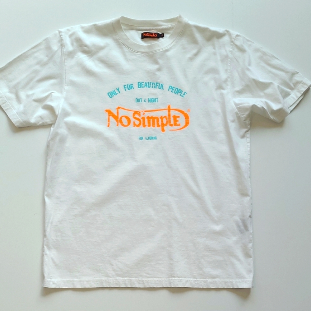 NoSimple White Tee with Orange and Blue Design